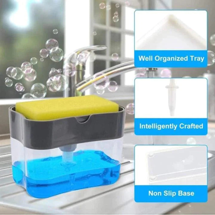 UPGRADED LIQUID SOAP DISPENSER & SPONGE HOLDER (WITH FREE SPONGE)