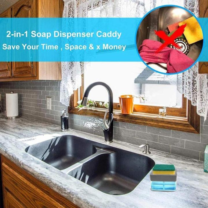 UPGRADED LIQUID SOAP DISPENSER & SPONGE HOLDER (WITH FREE SPONGE)